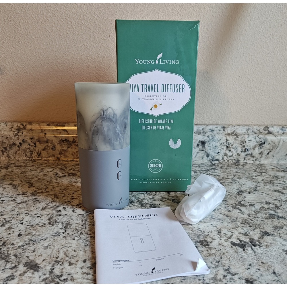 Young Living Viya Travel Diffuser Gray Marble Ultrasonic USB Portable New OB